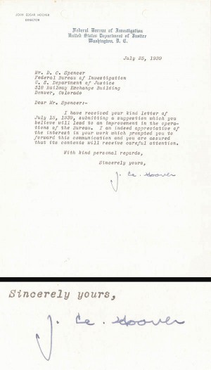 J. Edgar Hoover Letter - SOLD